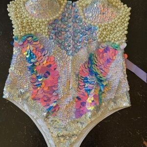 Jackalope Land 🩵🌈🐰✨🪩 Body Suit ~ Corset Style Fantasy Costume